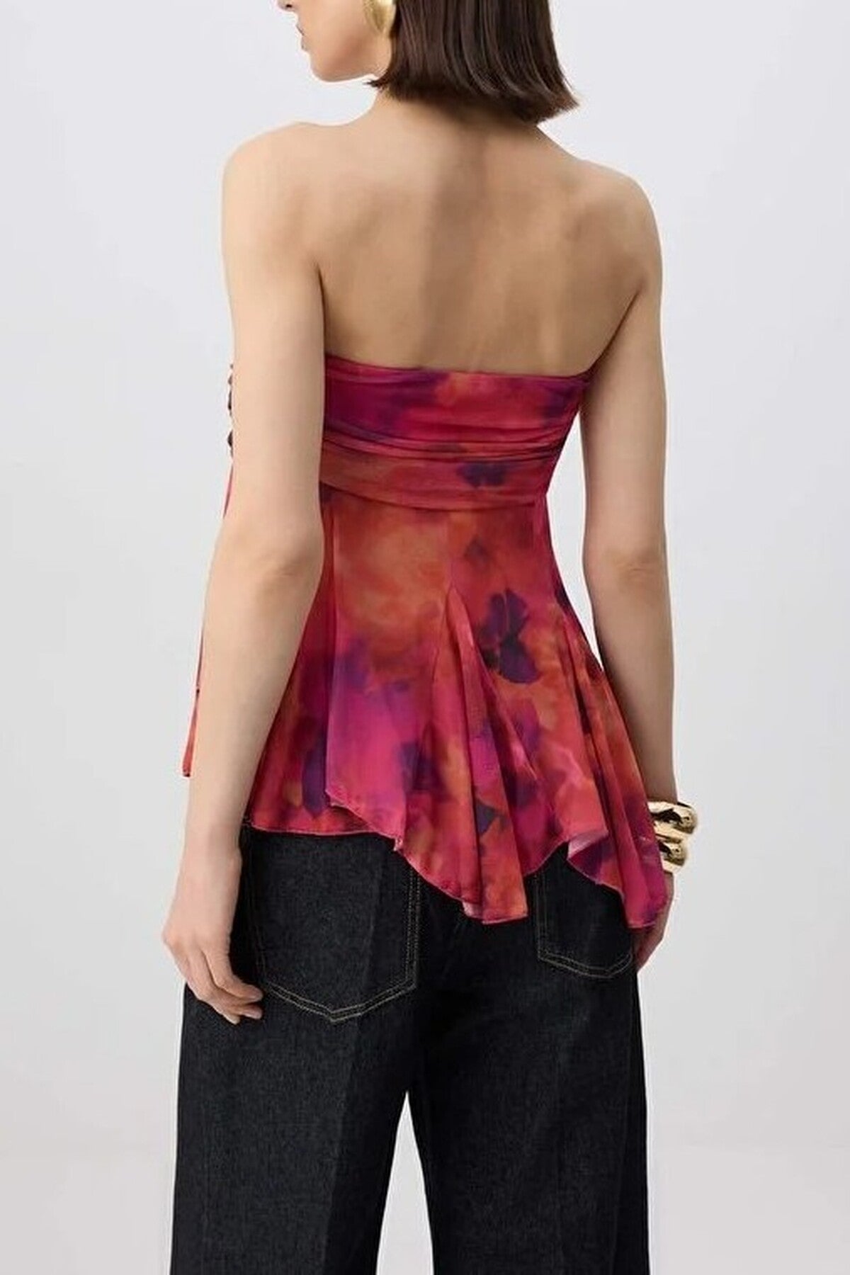 Strapless Woven Bustier with Draped Detail