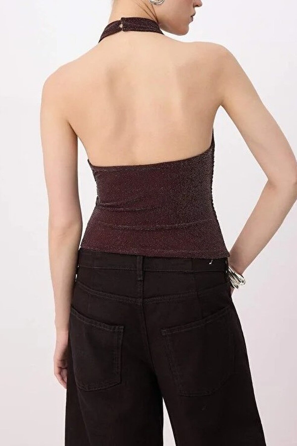 V-Neck Sleeveless Knitted Glittery Party Blouse