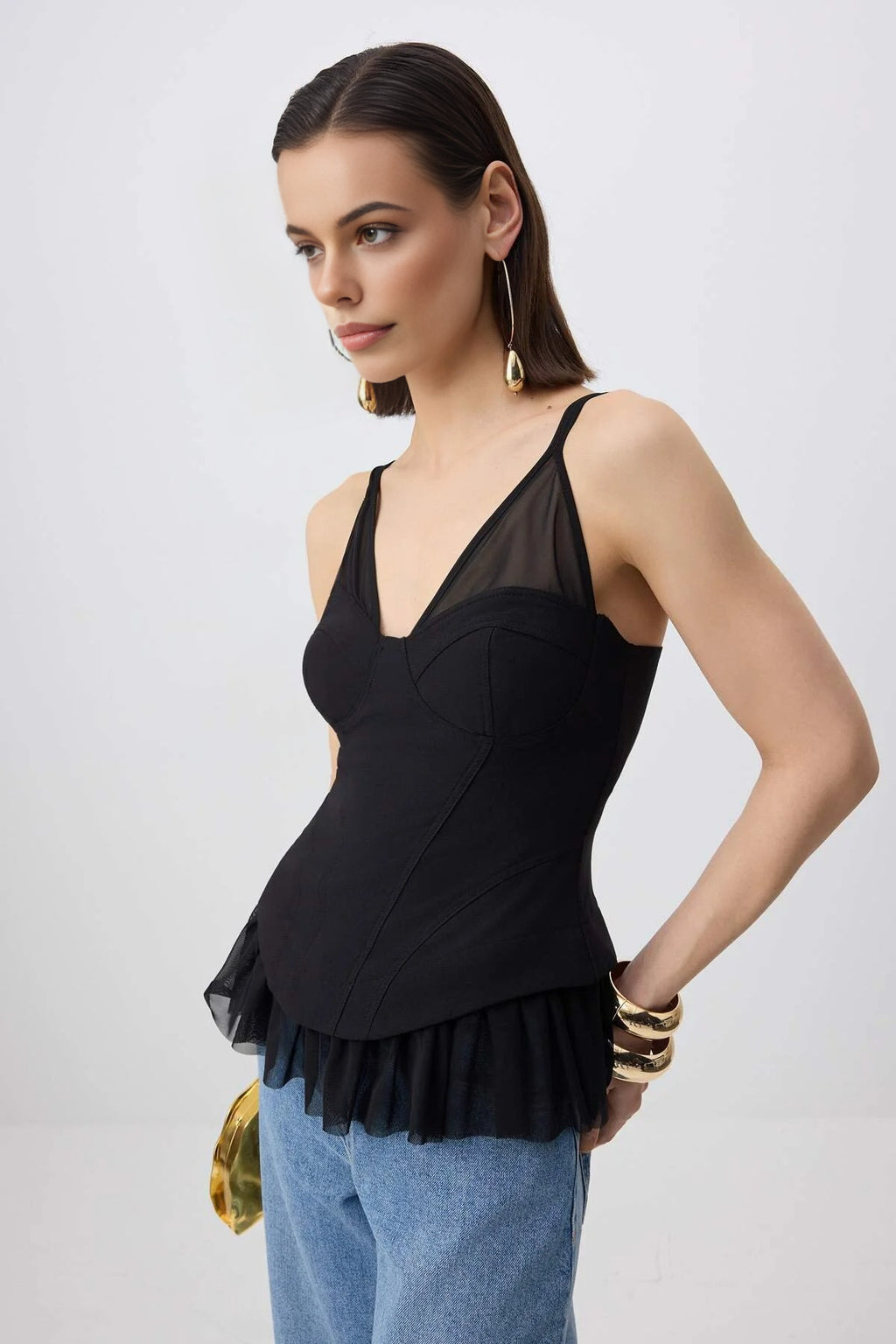 Tulle Detailed Elegant Woven Blouse