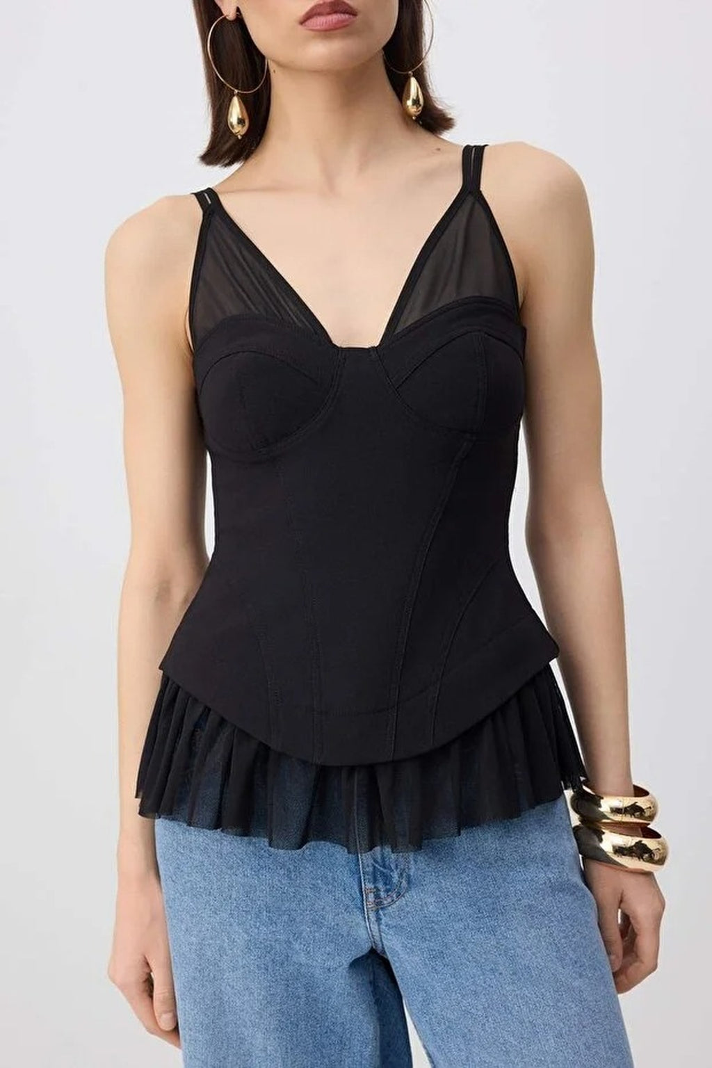 Tulle Detailed Elegant Woven Blouse