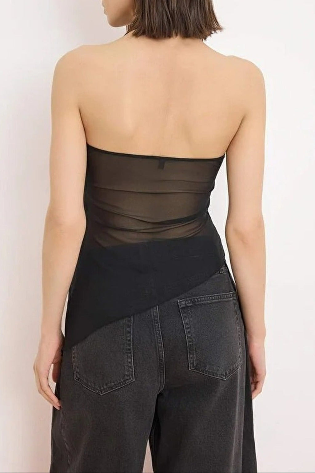 V-Neck Asymmetrical Cut Tulle Party Blouse