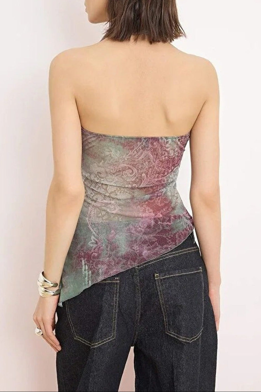 V-Neck Asymmetrical Cut Tulle Party Blouse