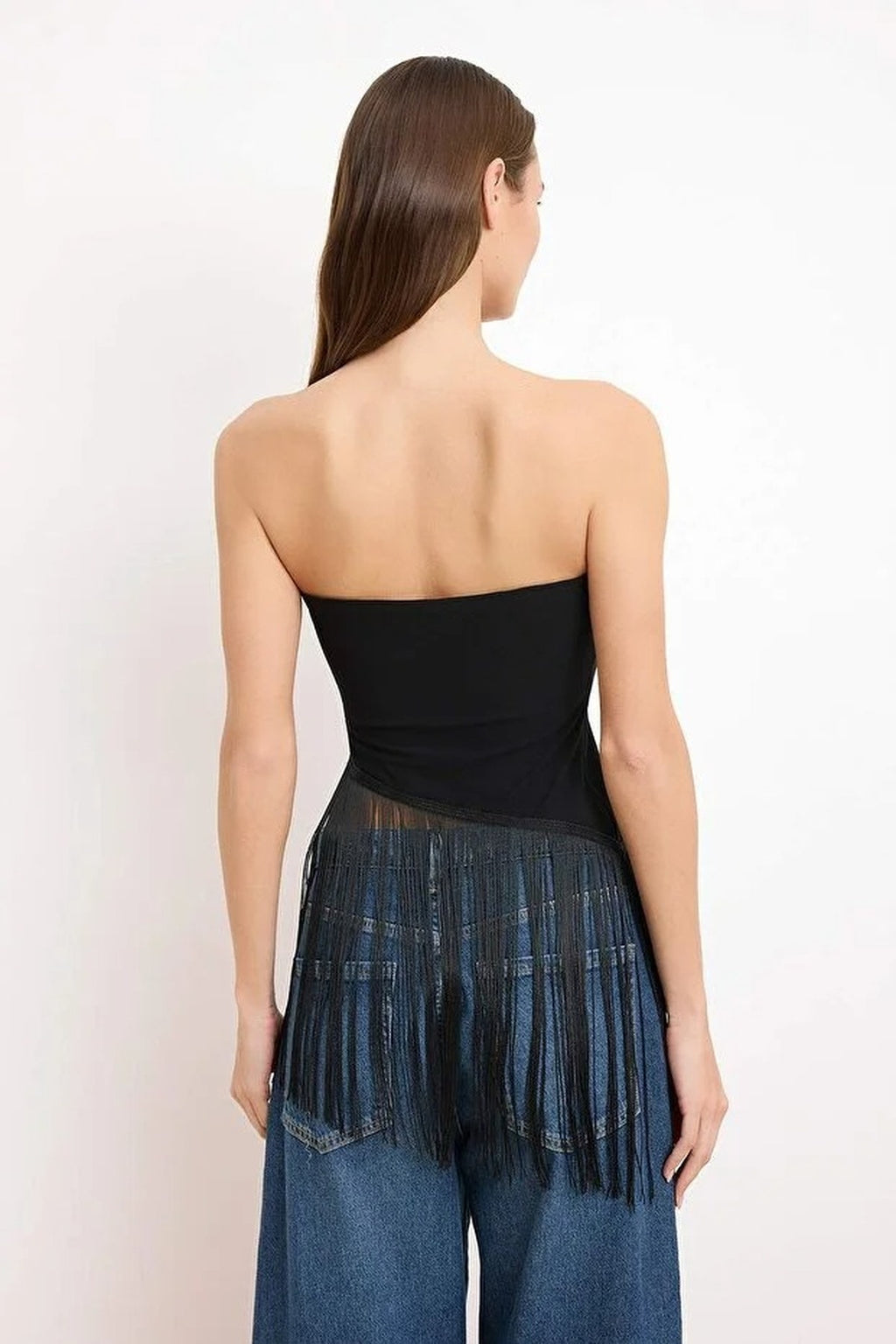 Strapless Fitted Tassel Detail Blouse