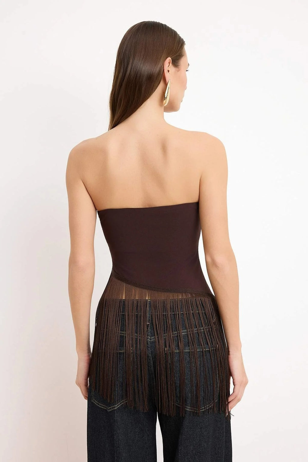 Strapless Fitted Tassel Detail Blouse