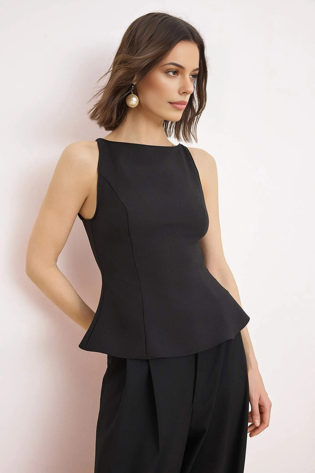 Back Bow Detail Peplum Woven Blouse