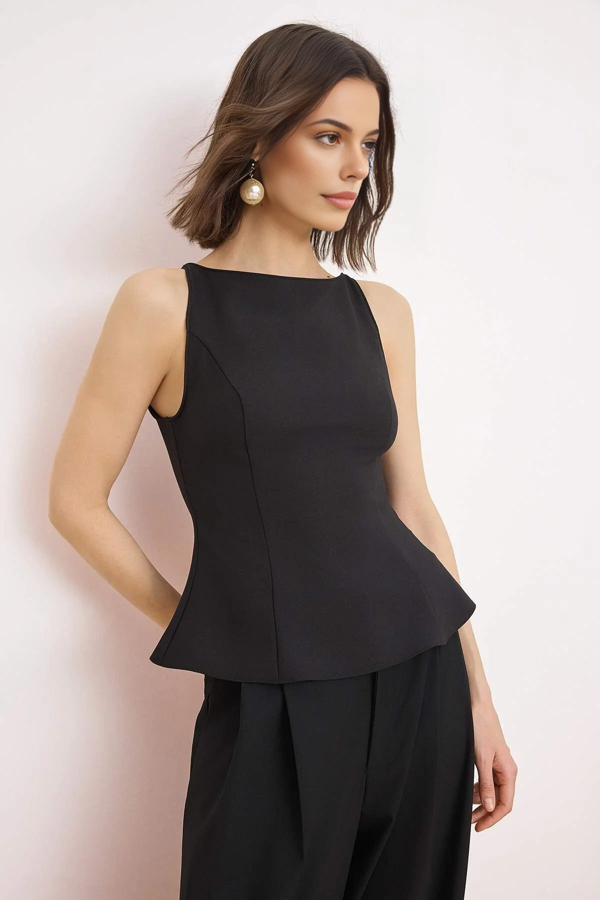 Back Bow Detail Peplum Woven Blouse