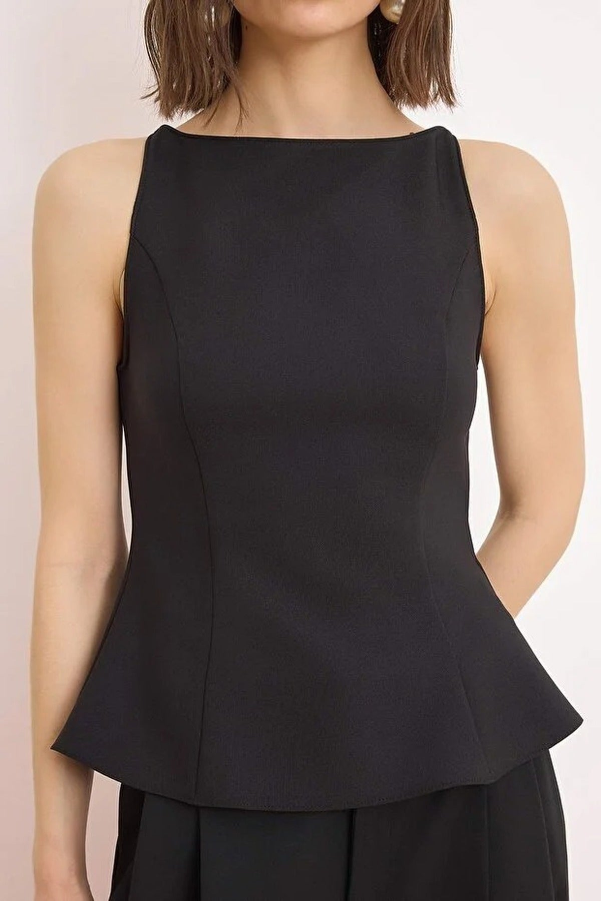 Back Bow Detail Peplum Woven Blouse