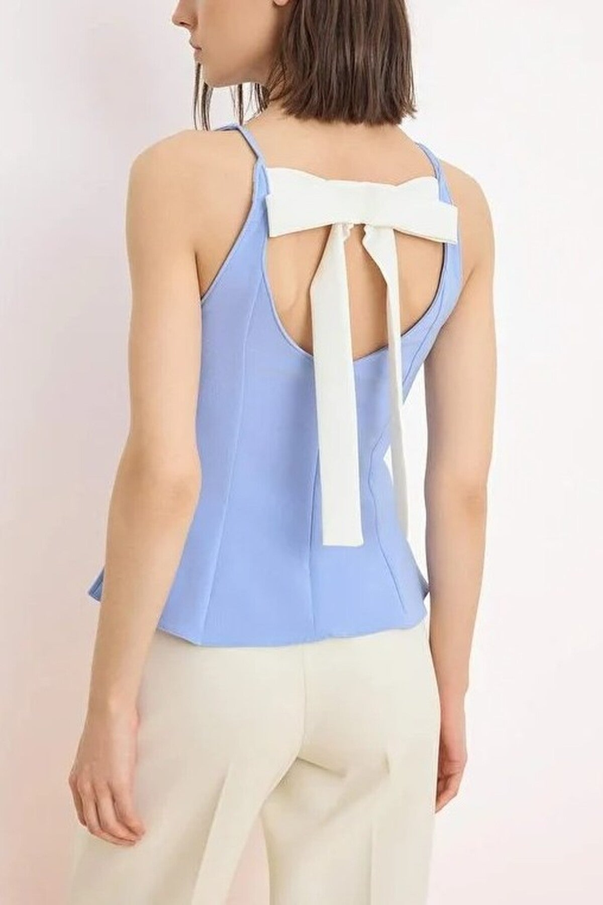 Back Bow Detail Peplum Woven Blouse