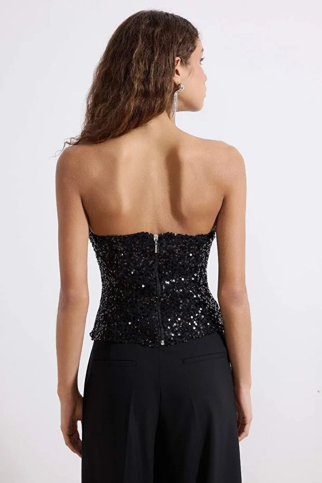 Strapless Neckline Sequin Party Blouse