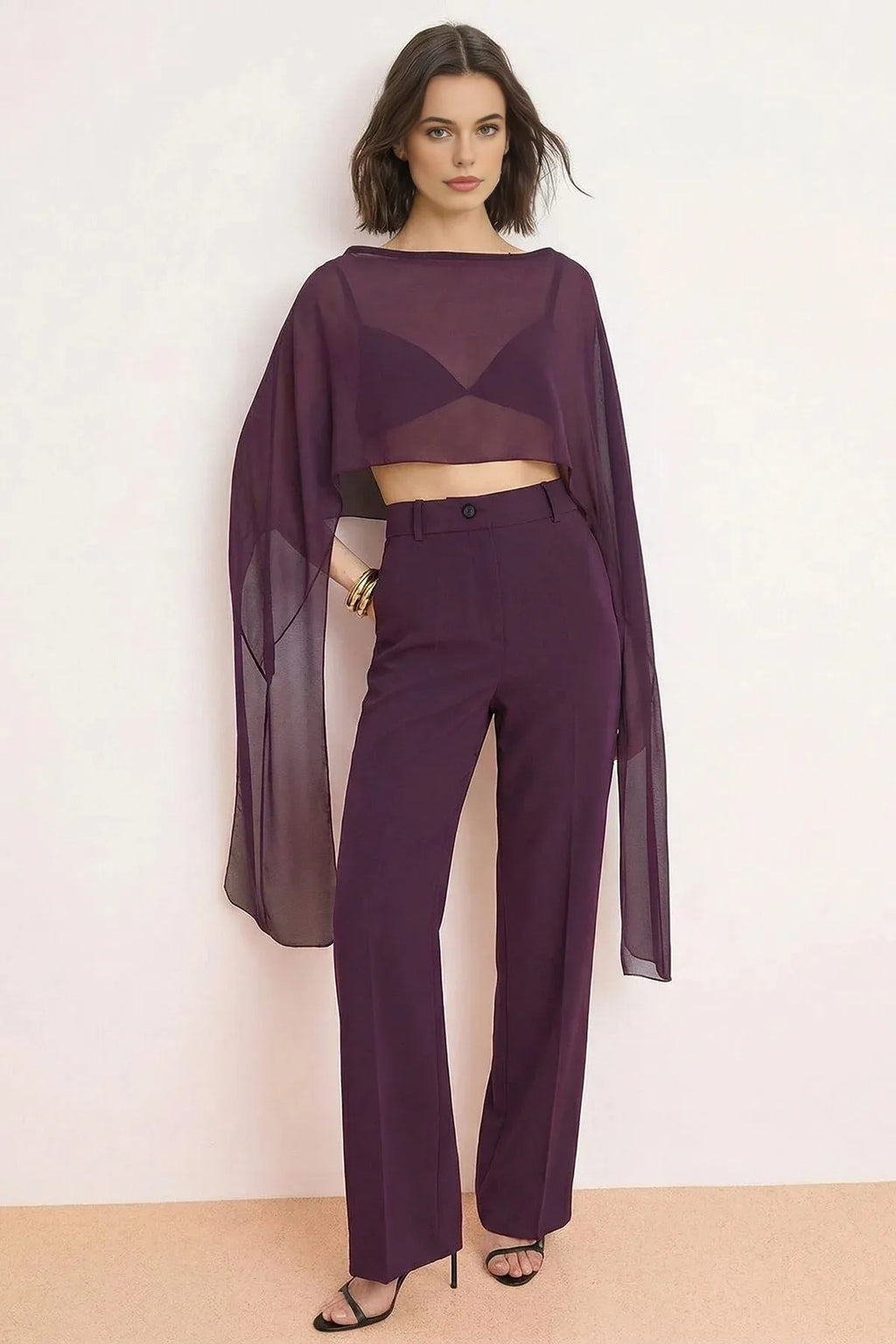 Straight Boat Neck Sleeveless Woven Chiffon Blouse