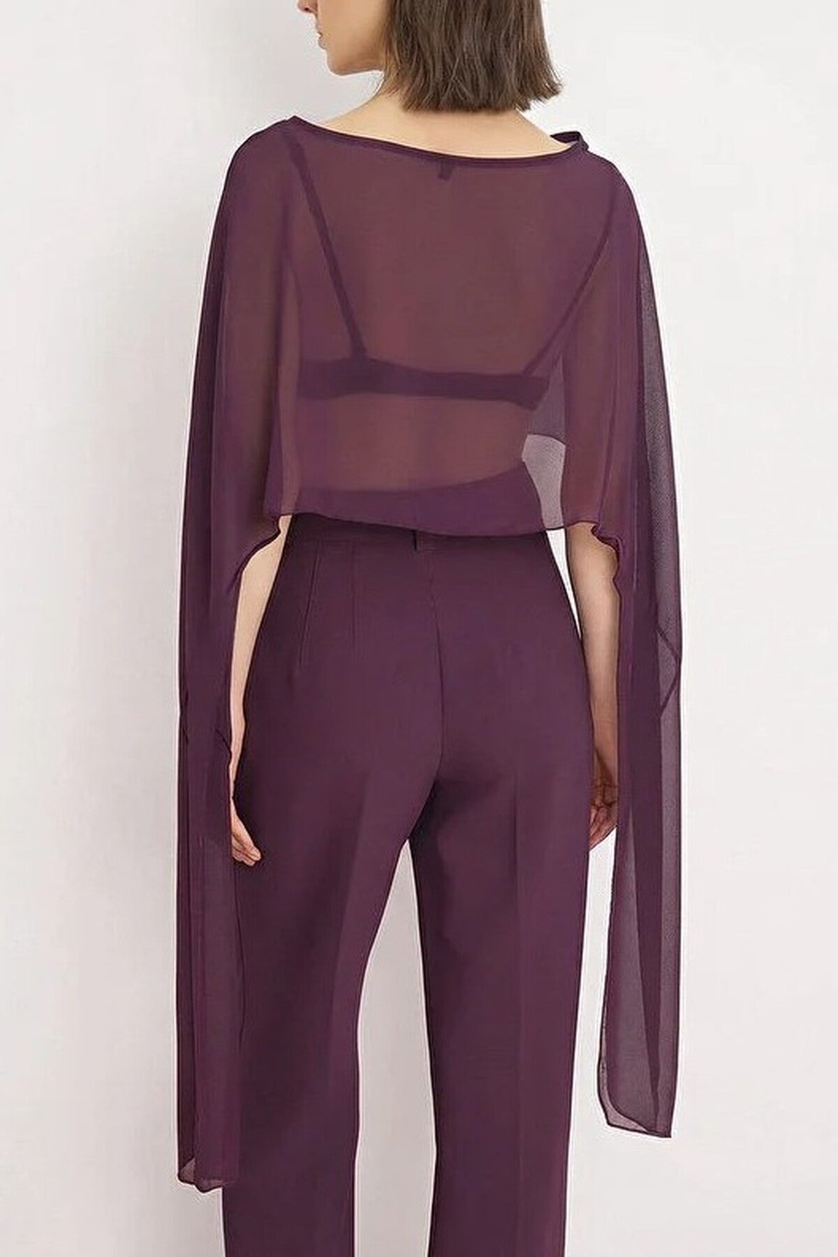 Straight Boat Neck Sleeveless Woven Chiffon Blouse