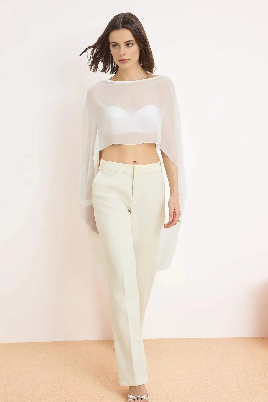 Straight Boat Neck Sleeveless Woven Chiffon Blouse