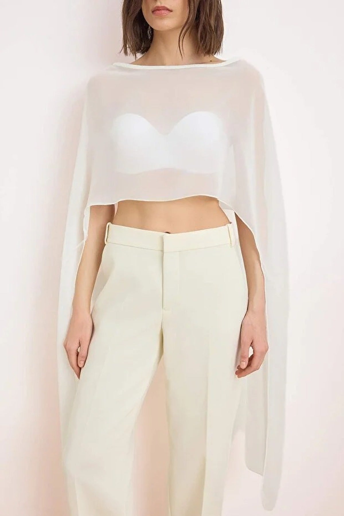 Straight Boat Neck Sleeveless Woven Chiffon Blouse