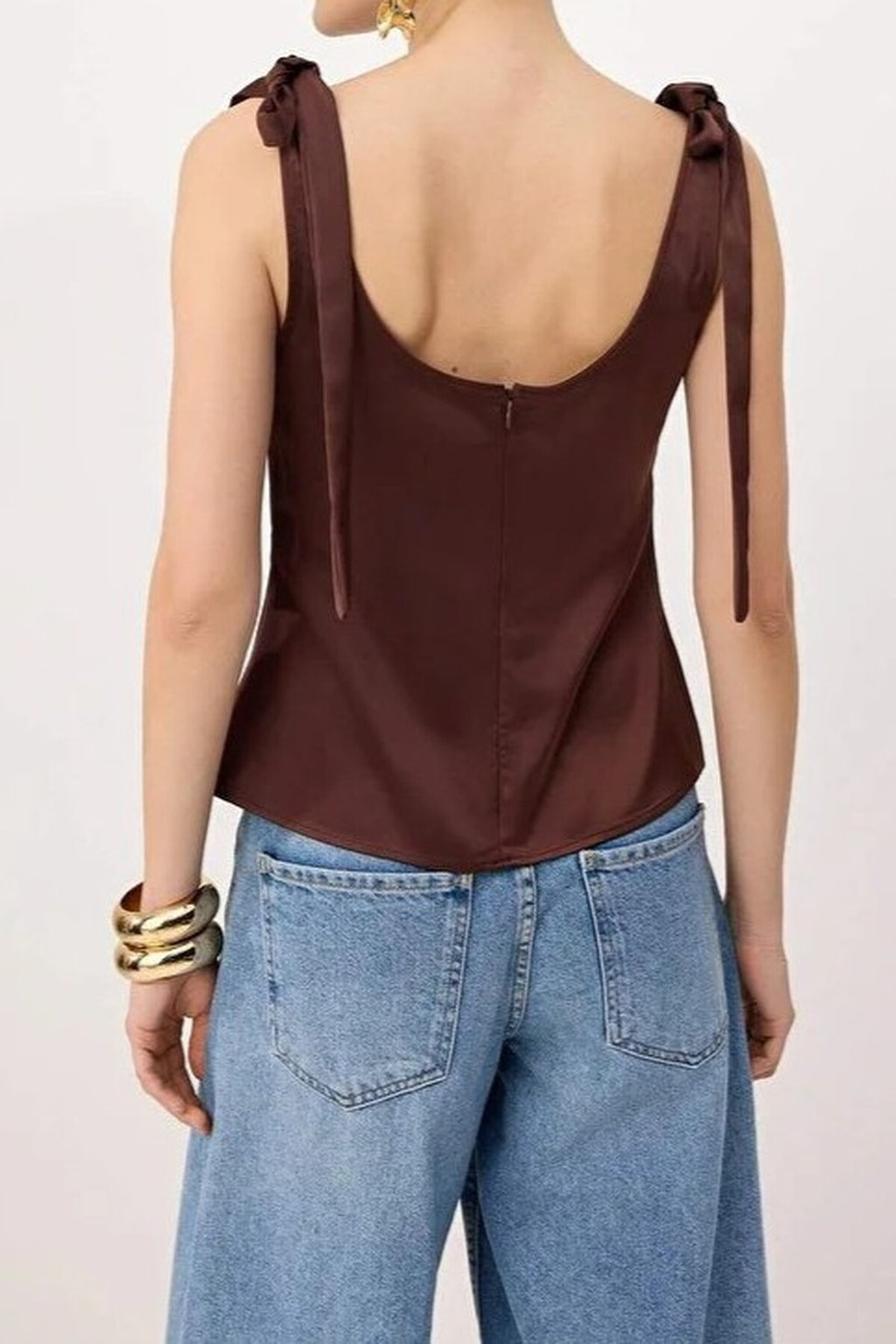 Heart Neck Sleeveless Woven Blouse