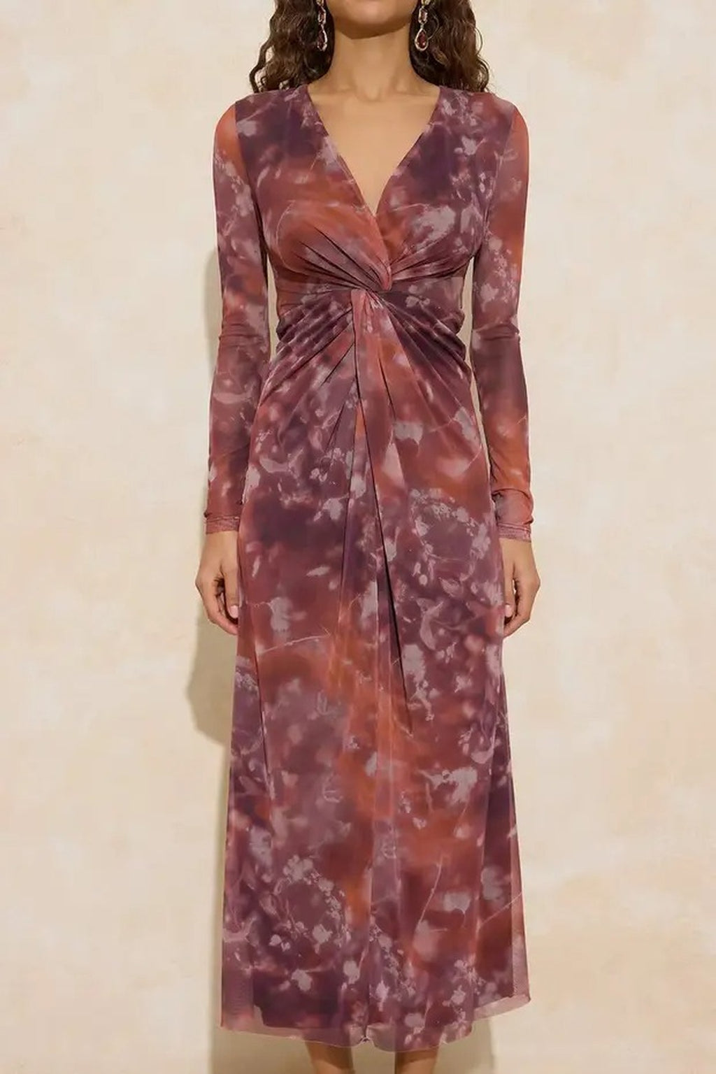 Abstract Floral Pattern Lined Tulle Maxi Dress