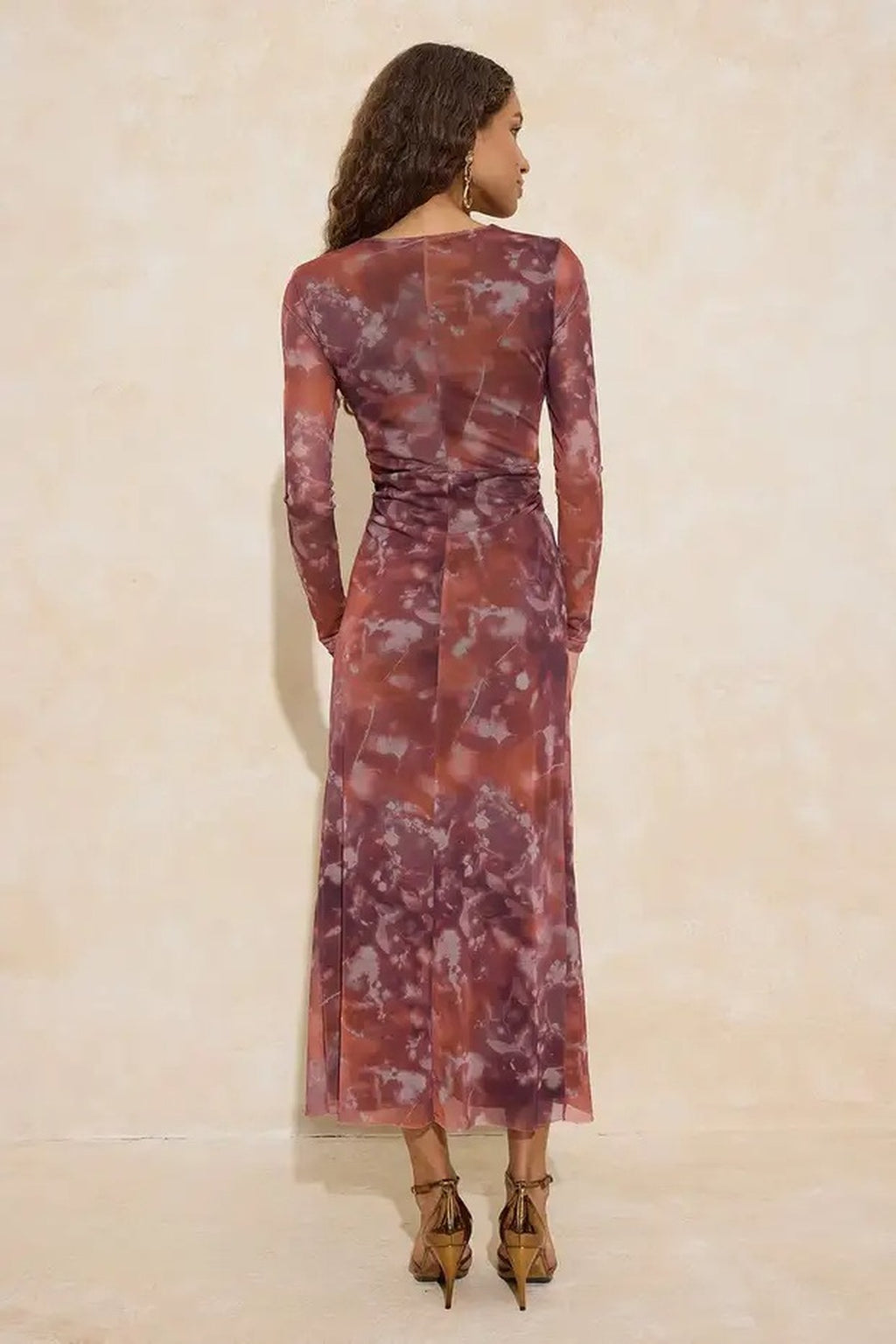 Abstract Floral Pattern Lined Tulle Maxi Dress
