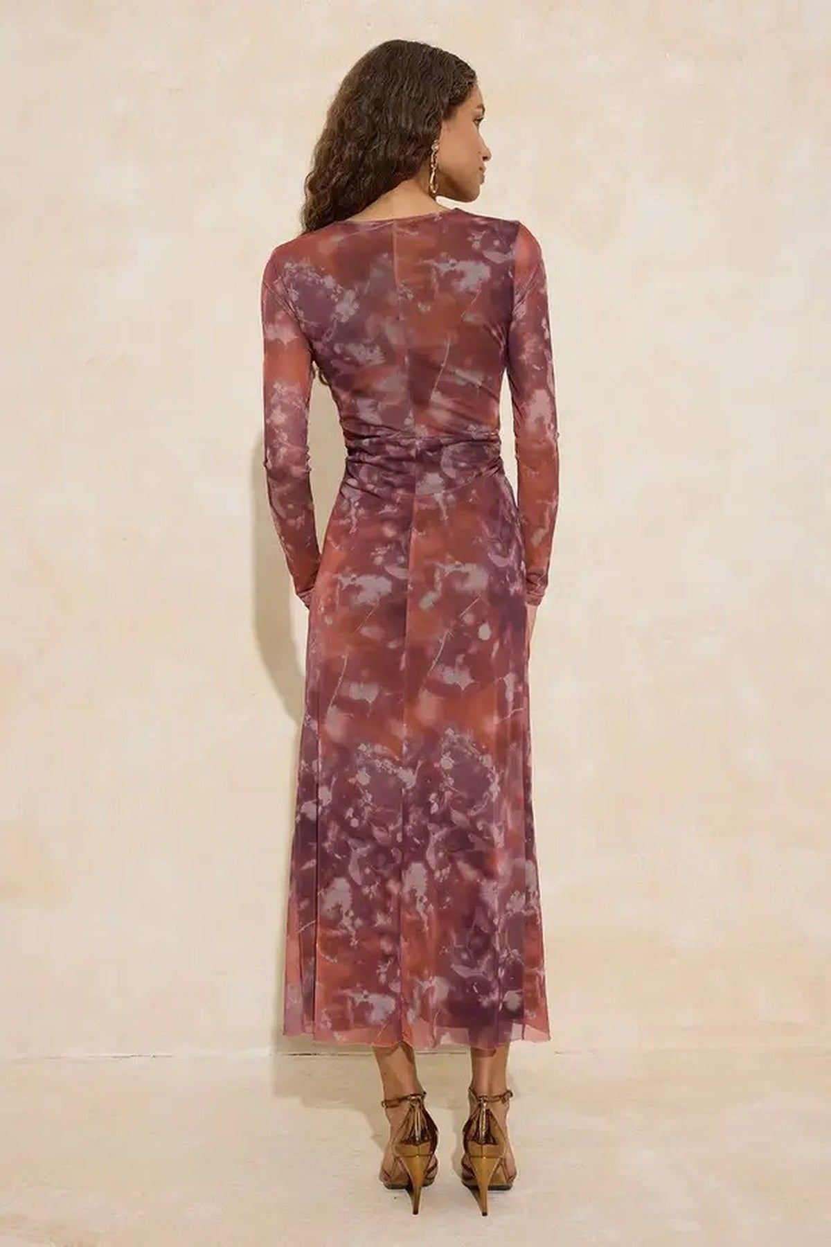 Abstract Floral Pattern Lined Tulle Maxi Dress