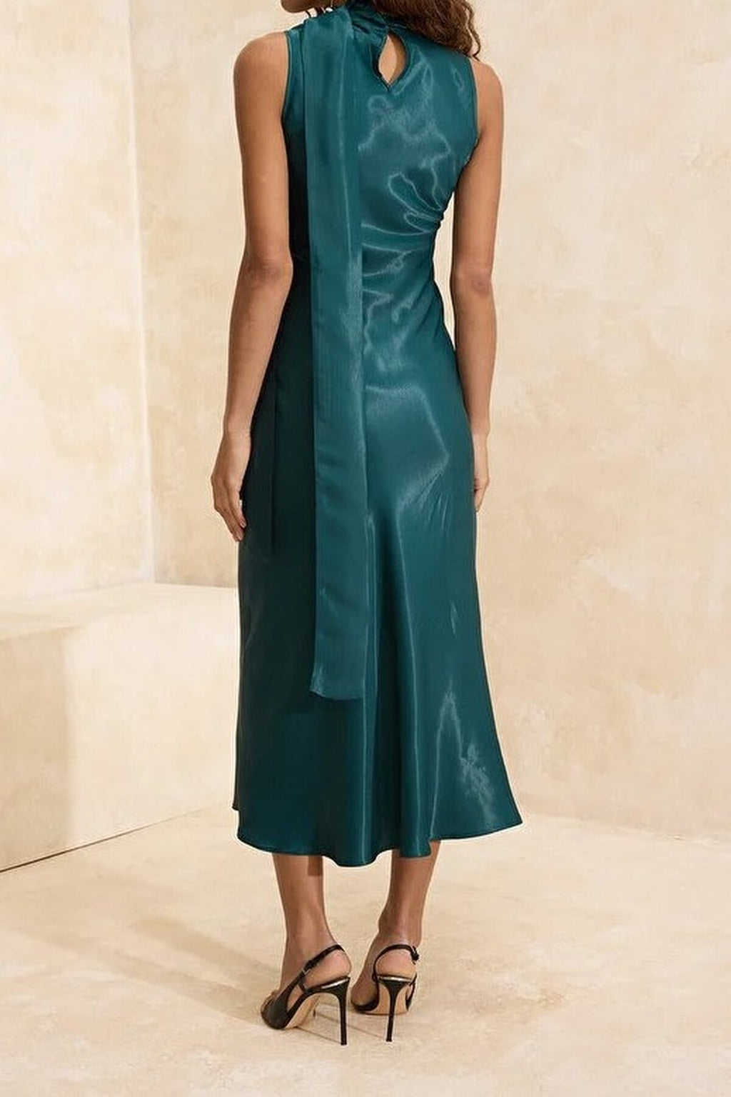 Satin Midi Dress with Scarf Detail