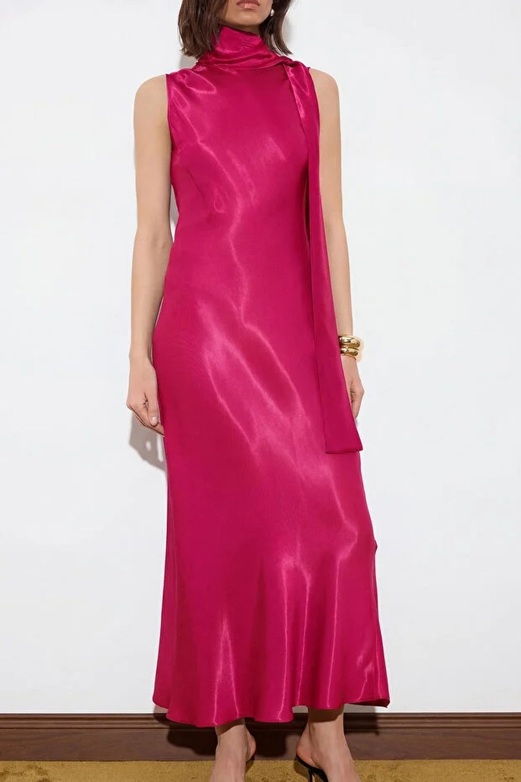 Satin Midi Dress with Scarf Detail