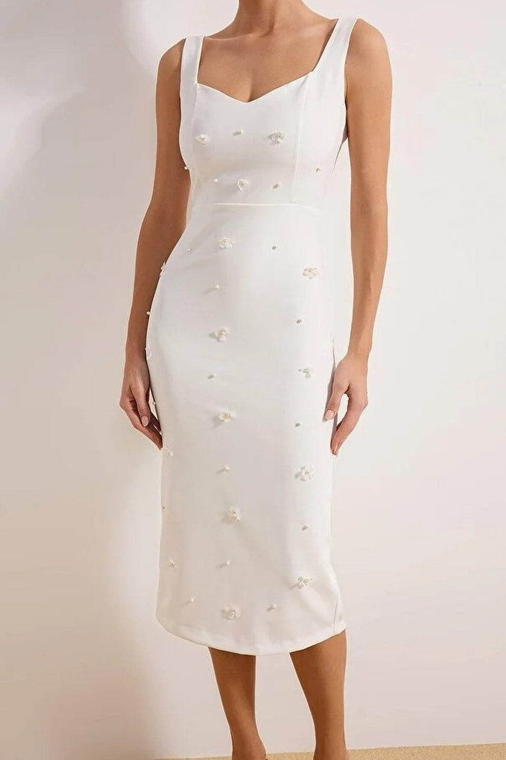 Floral Applique Detail Lined Woven Bride Dress