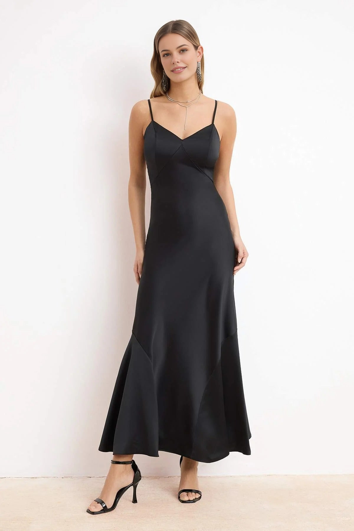 Satin Ruffled Midi Dress