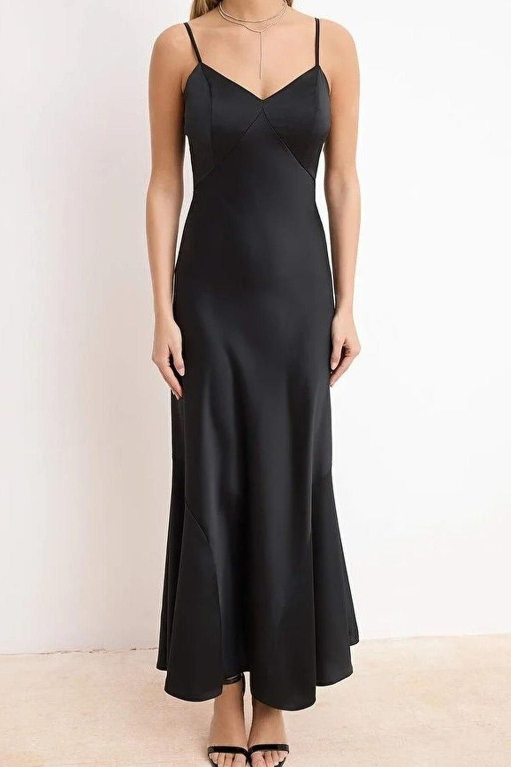 Satin Ruffled Midi Dress