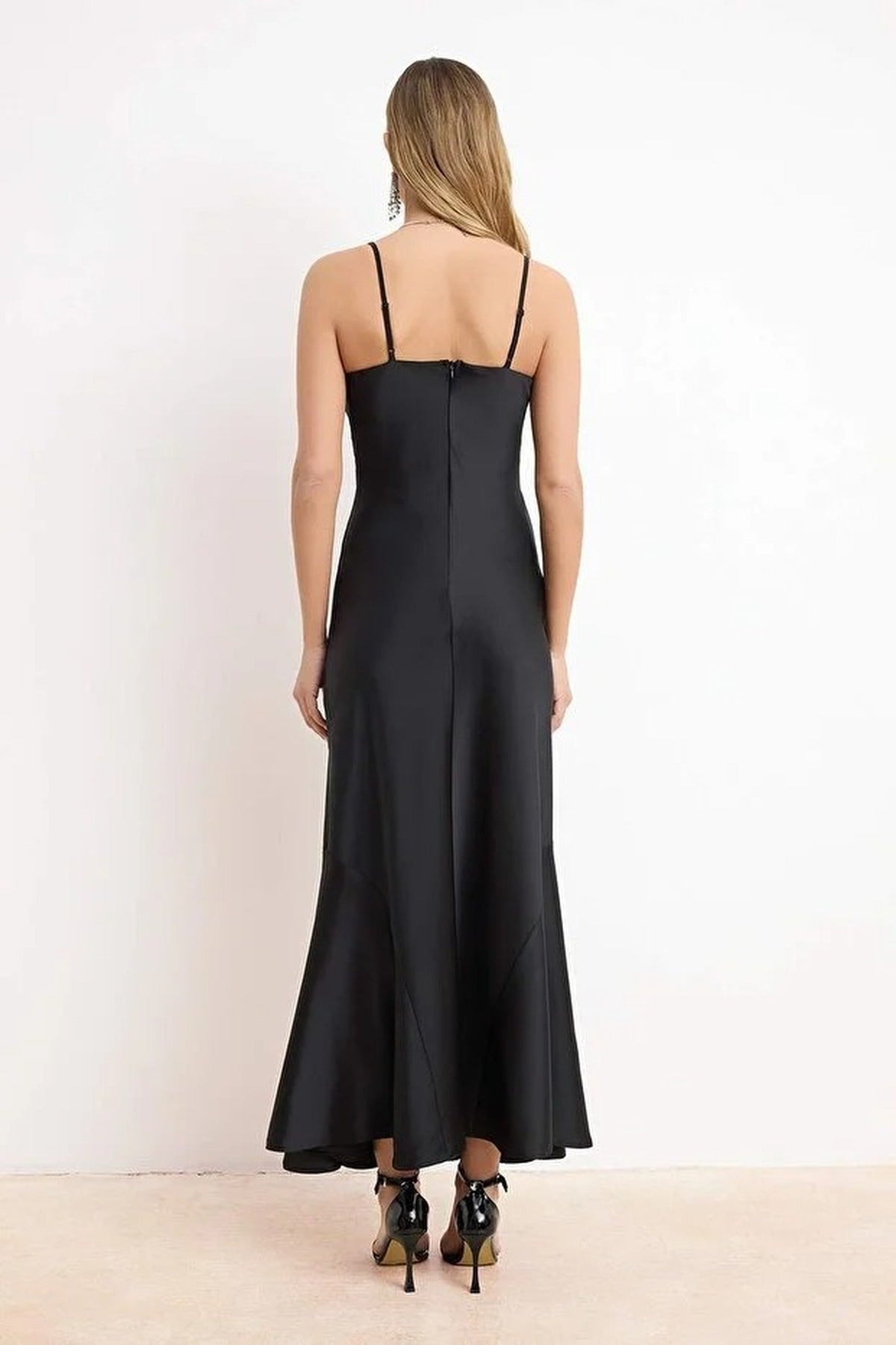 Satin Ruffled Midi Dress