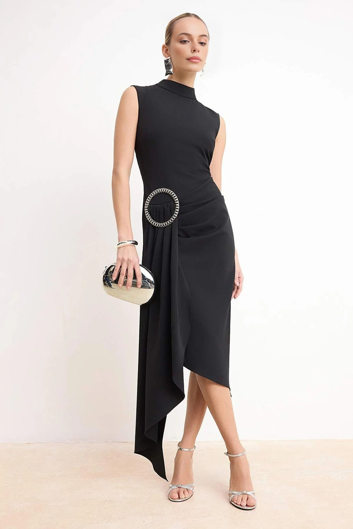 Woven Midi Dress with Accessory Details