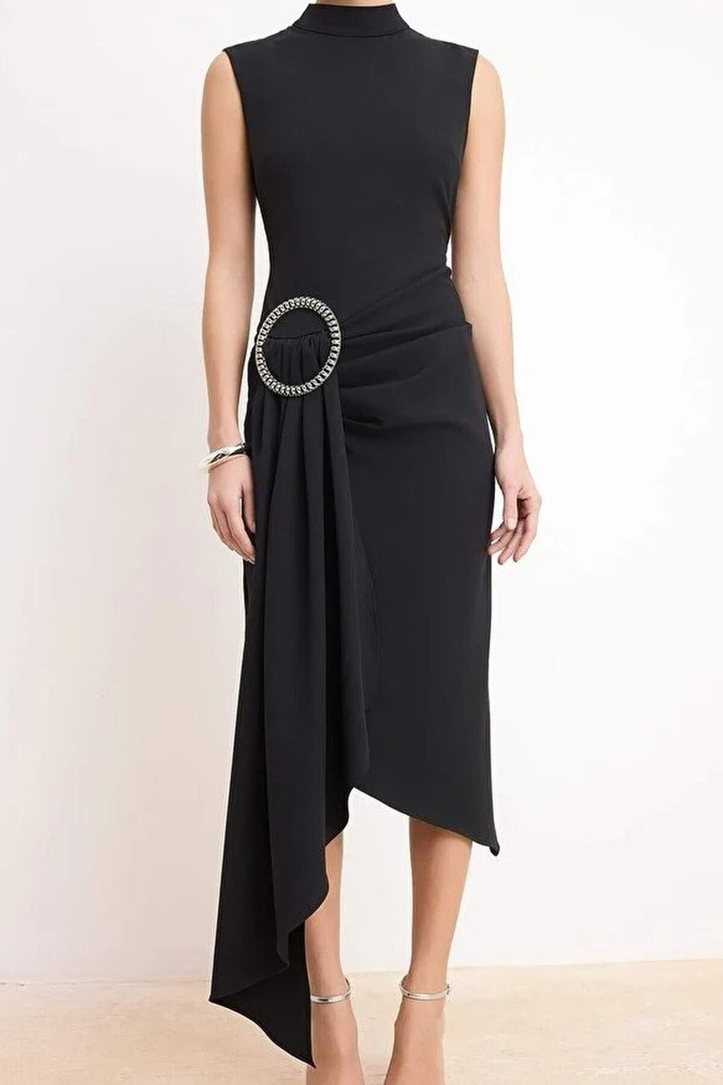 Woven Midi Dress with Accessory Details