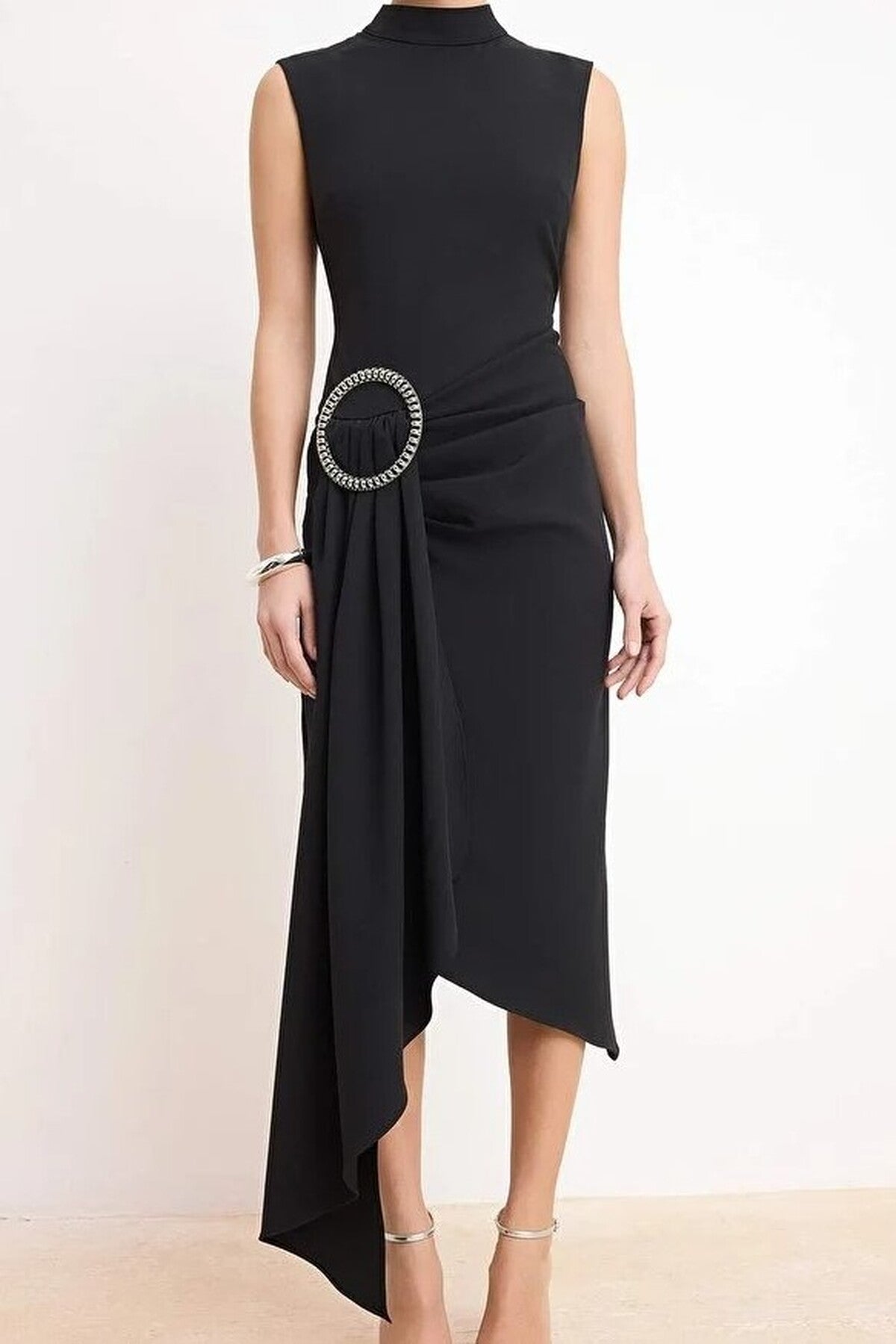 Woven Midi Dress with Accessory Details