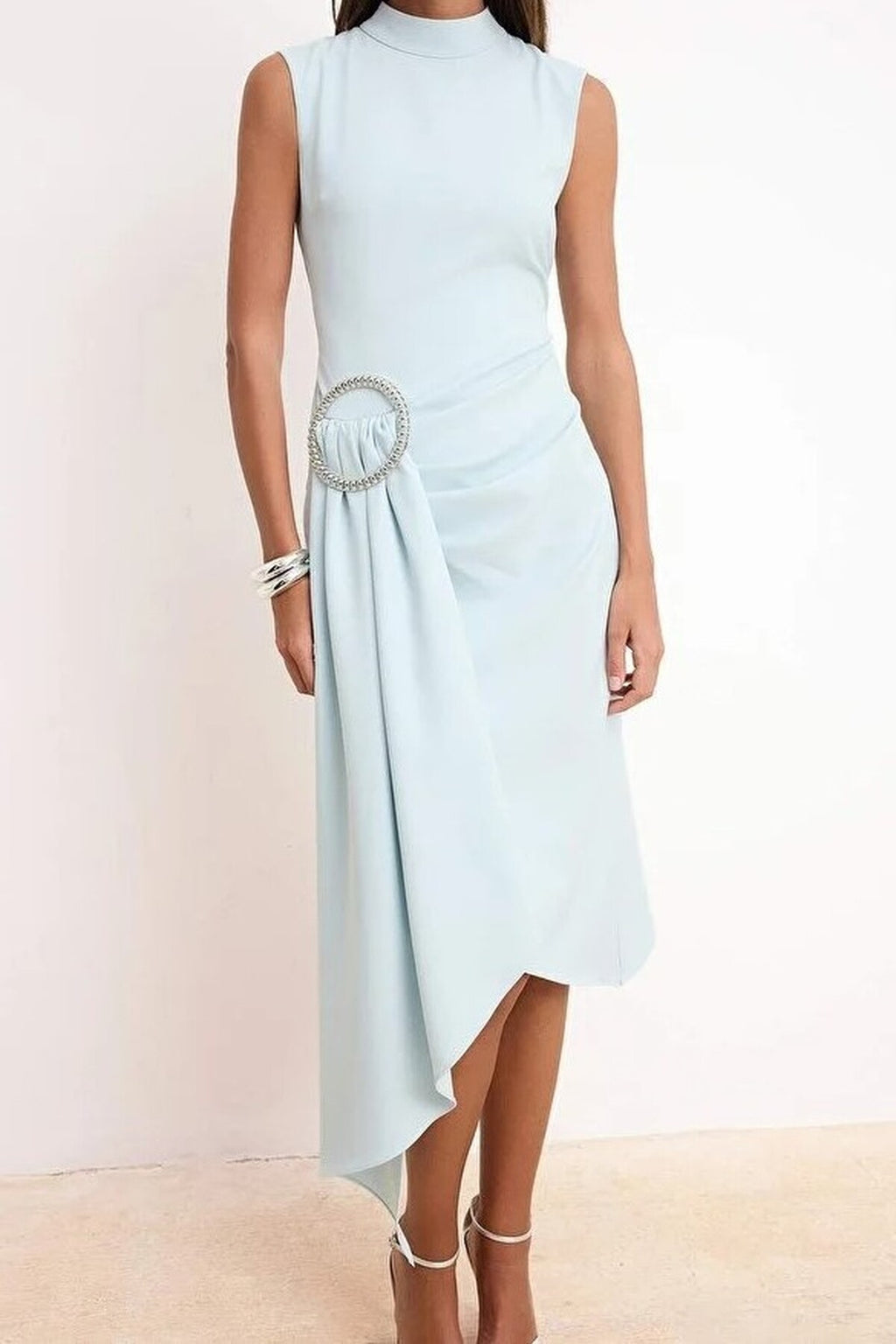 Woven Midi Dress with Accessory Details