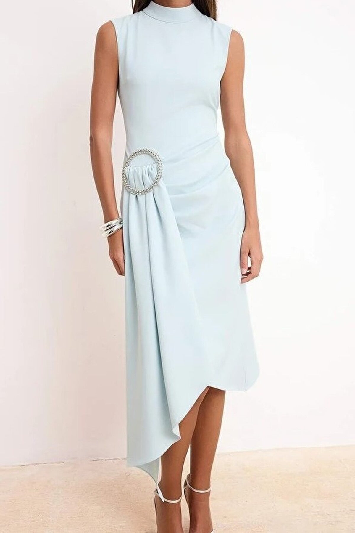 Woven Midi Dress with Accessory Details