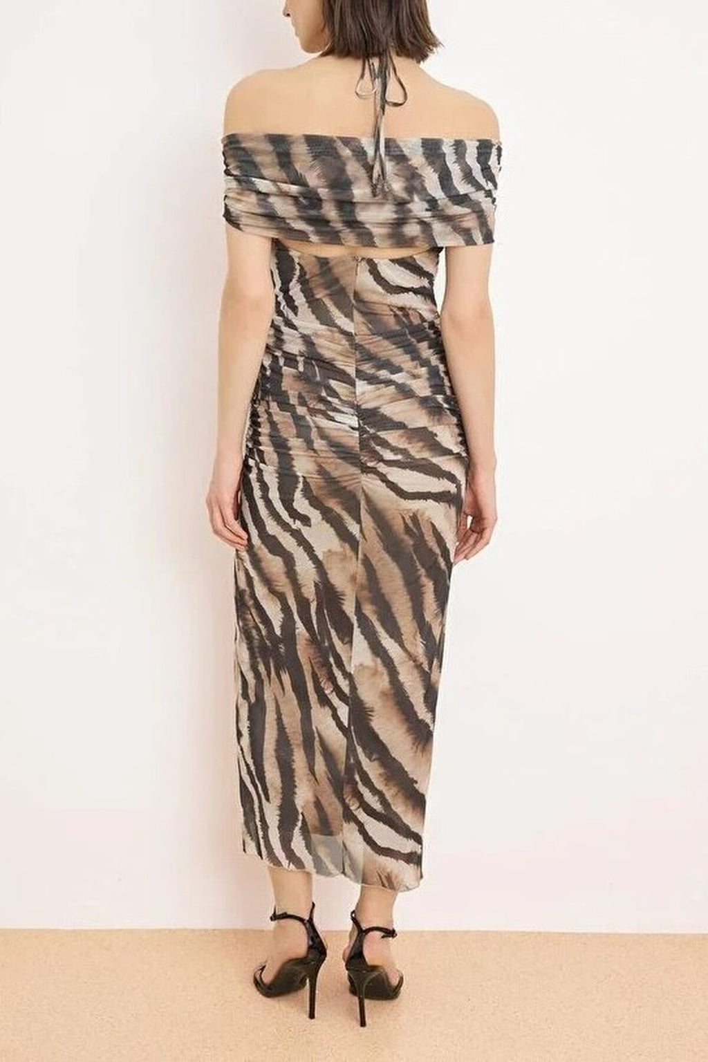 Draped Knitted Tulle Midi Lined Party Dress