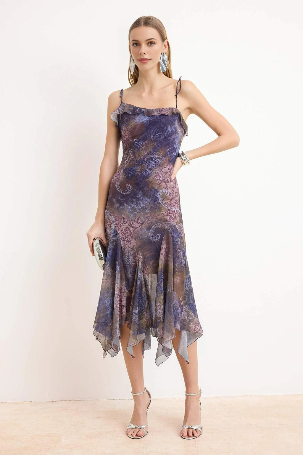 Abstract Pattern Chiffon Midi Lined Party Dress