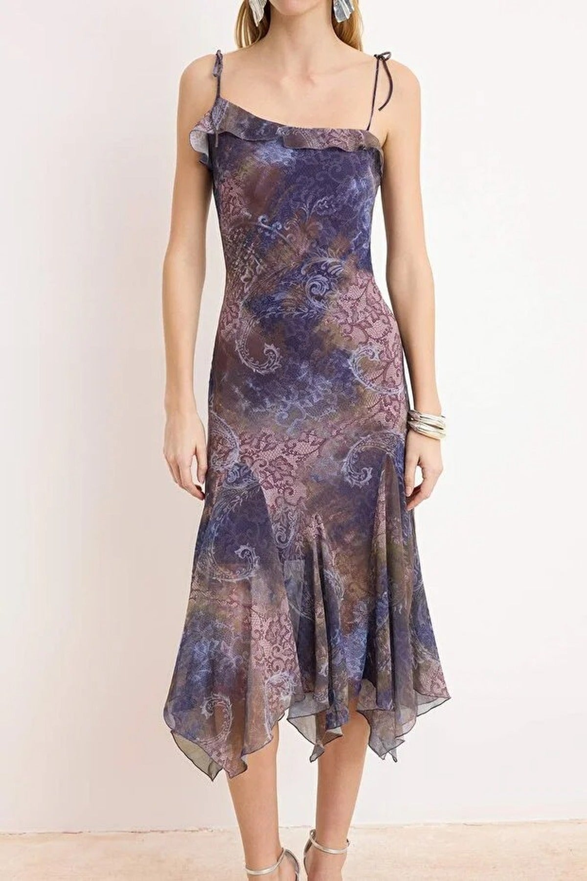 Abstract Pattern Chiffon Midi Lined Party Dress