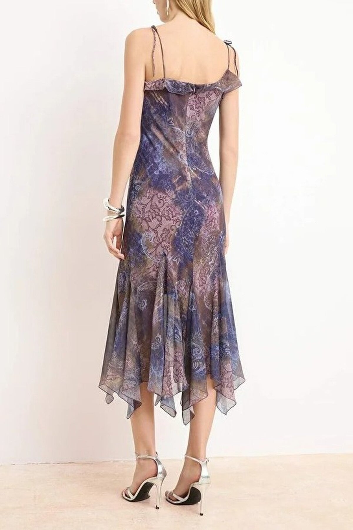 Abstract Pattern Chiffon Midi Lined Party Dress