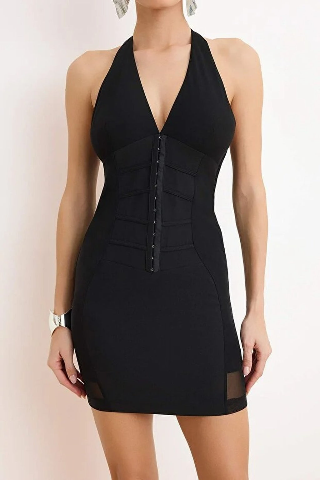 Eyelet Tulle Detail Woven Mini Dress
