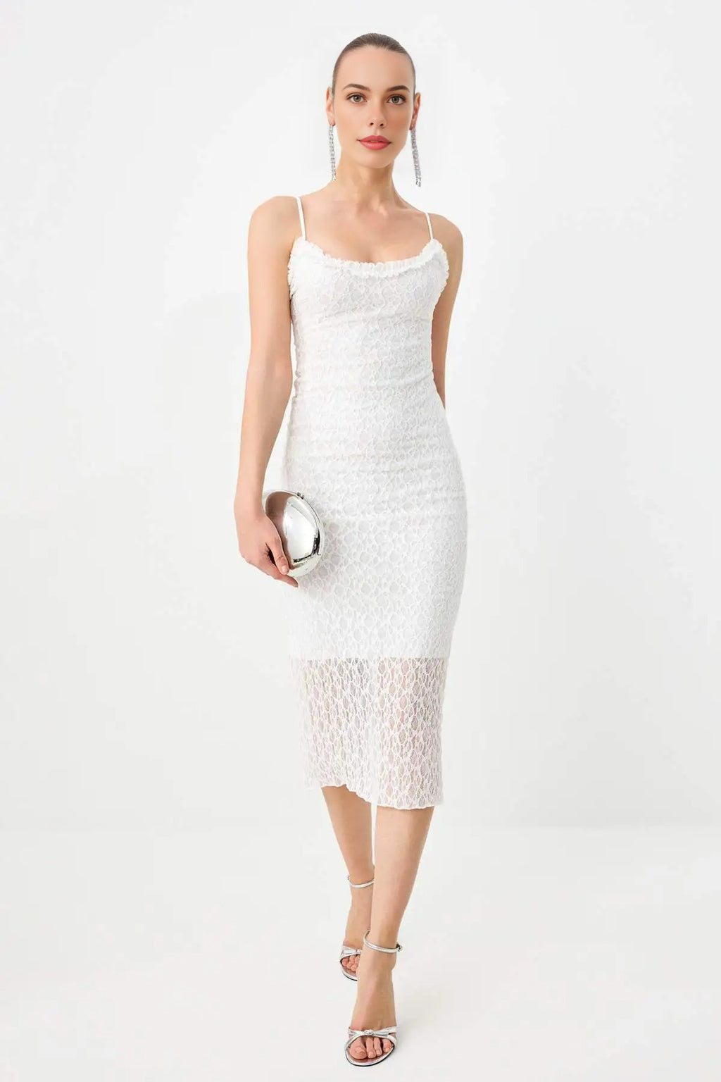 Lace Spaghetti Strap Midi Bodycon Party Dress