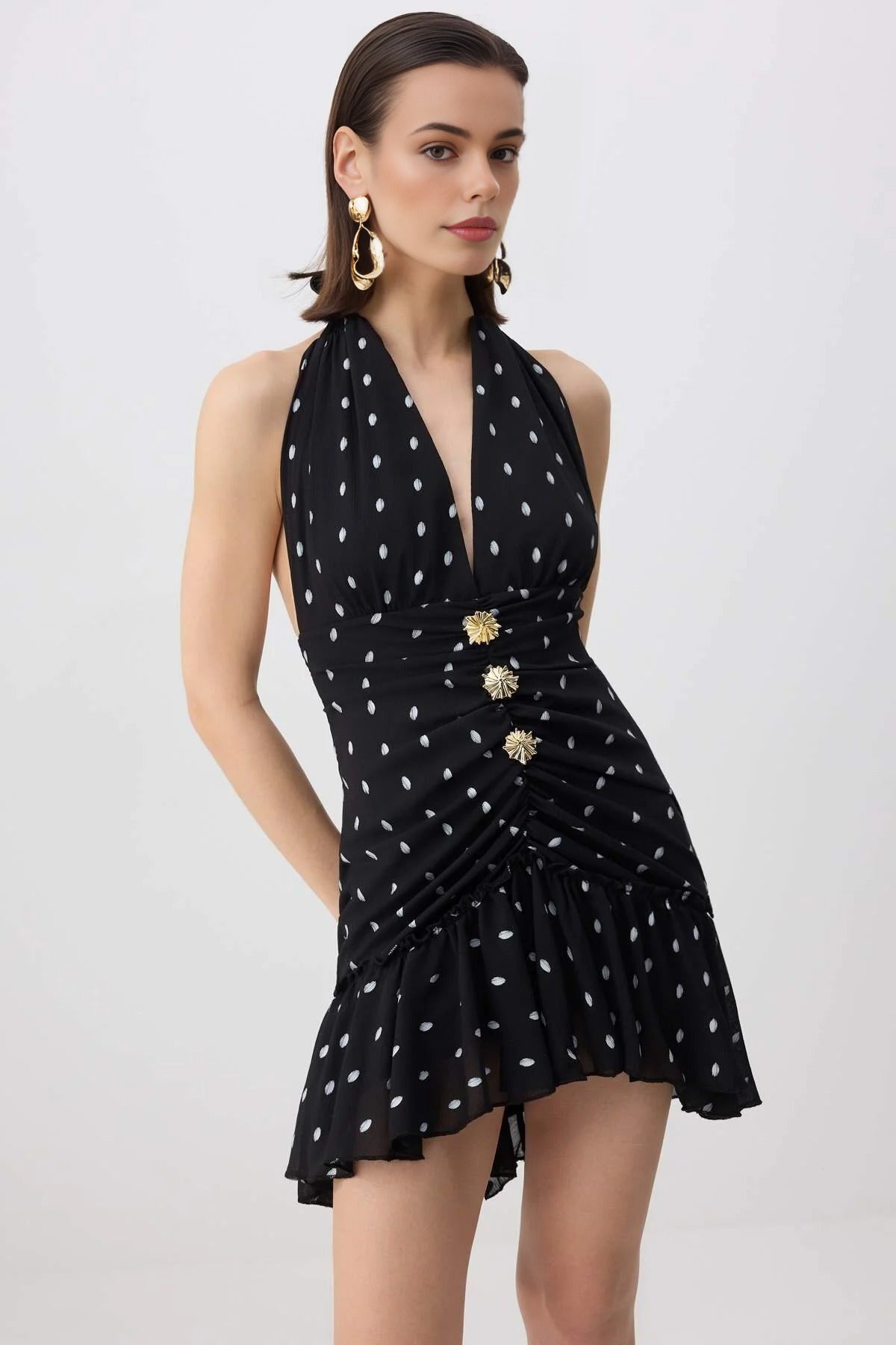 Polka Dot Chiffon Lined Mini Elegant Dress