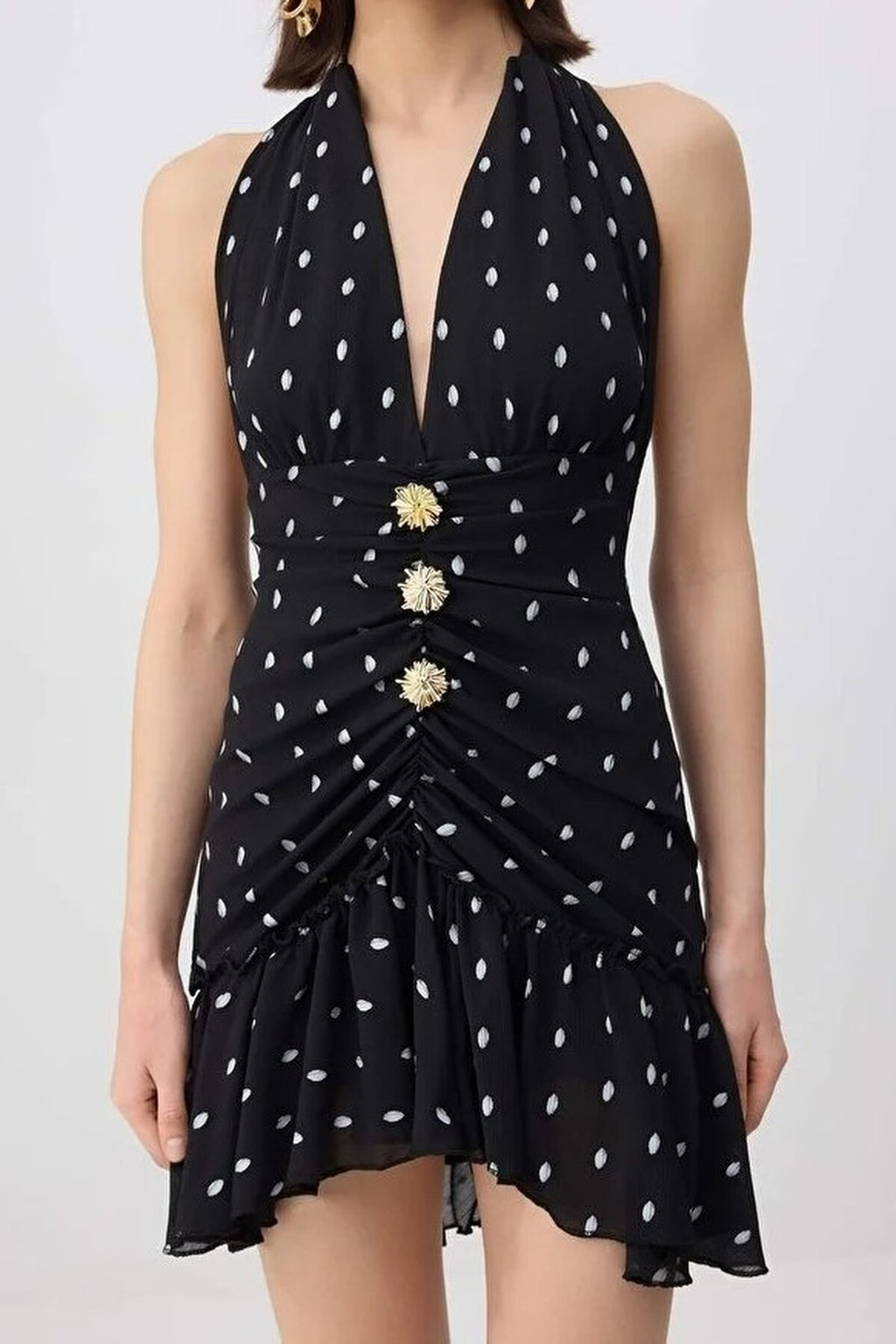 Polka Dot Chiffon Lined Mini Elegant Dress