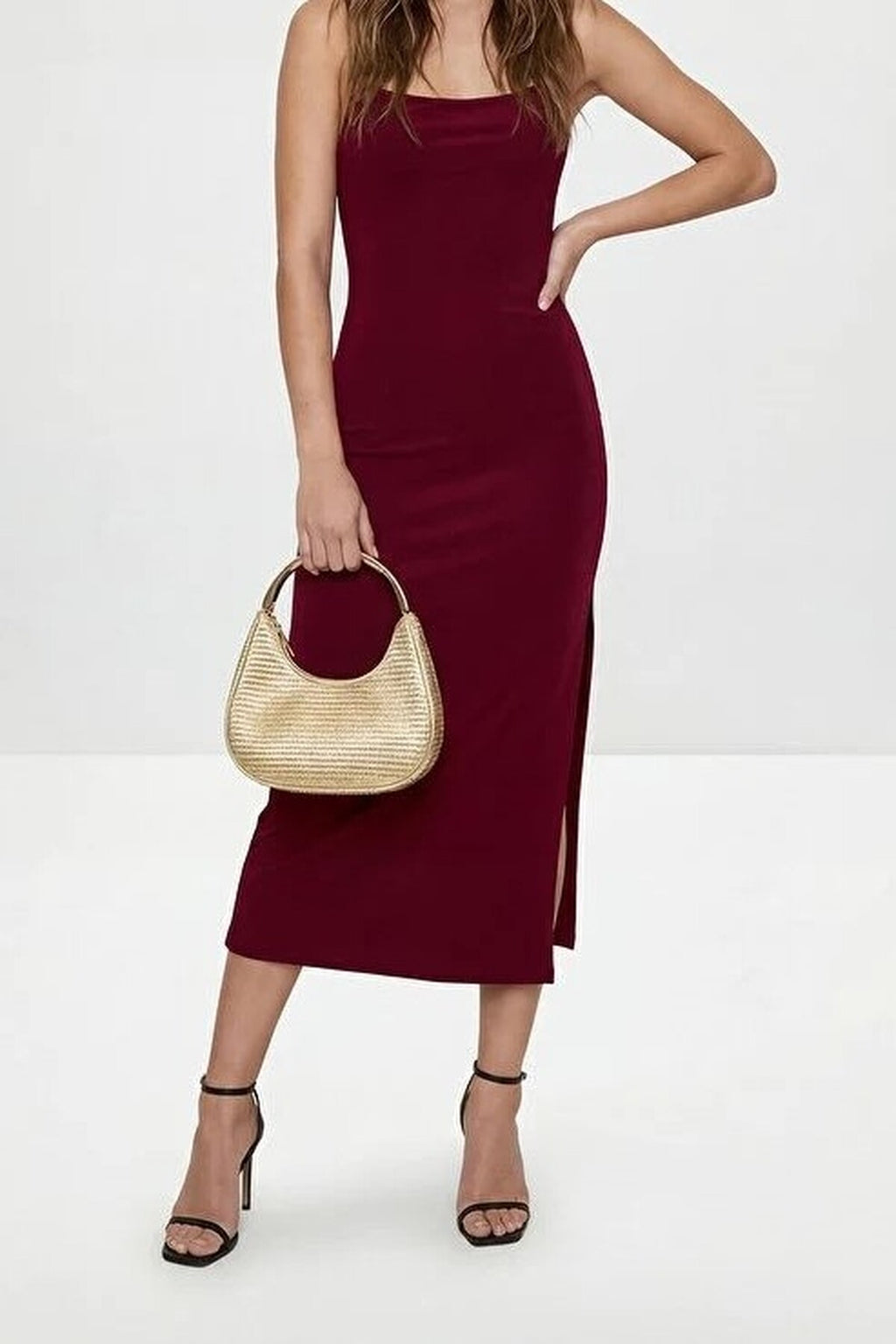 Backless Lace-up Strap Slit Detail Party Dress