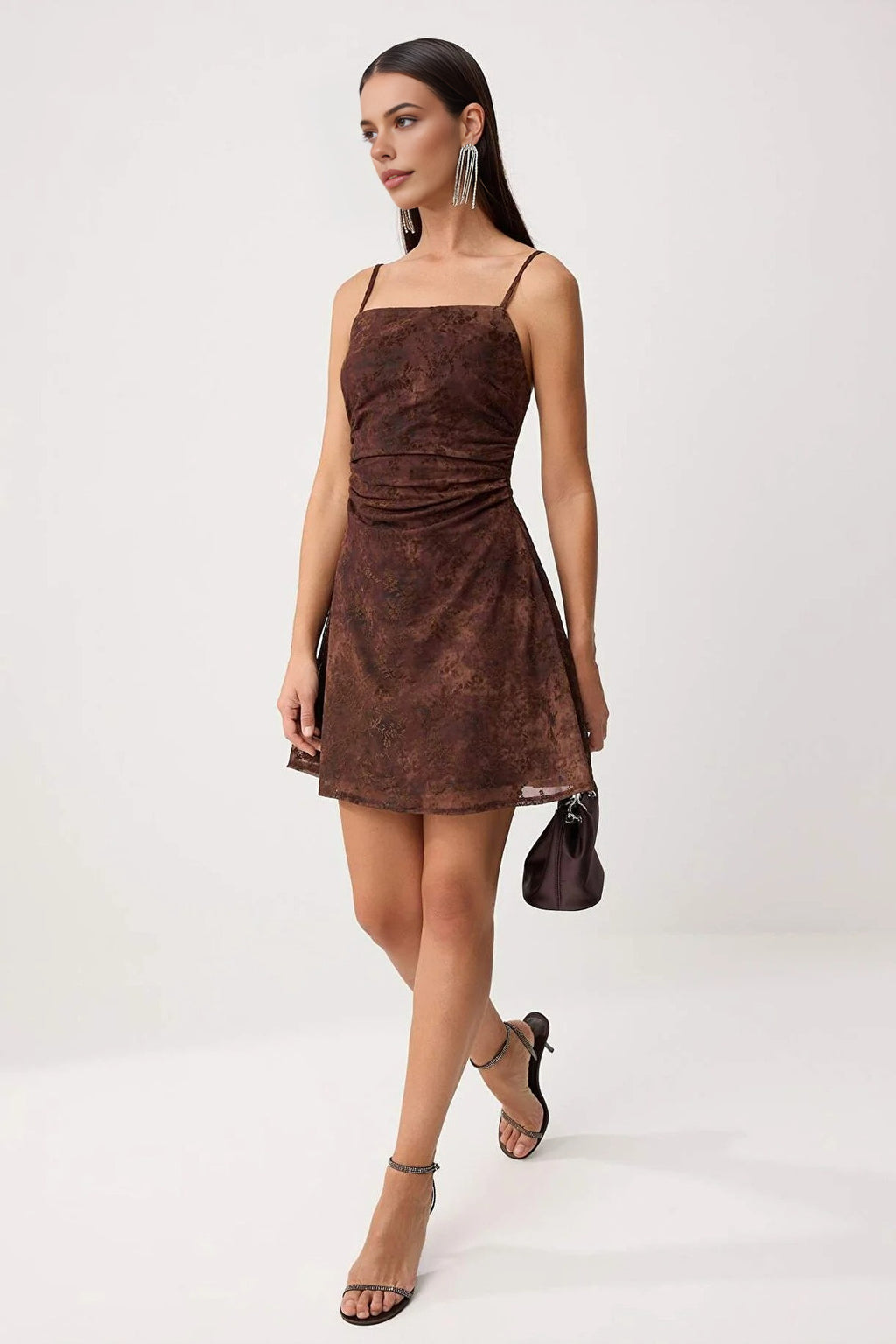 Embossed Tulle Fabric Floral Short Mini Lined Party Dress