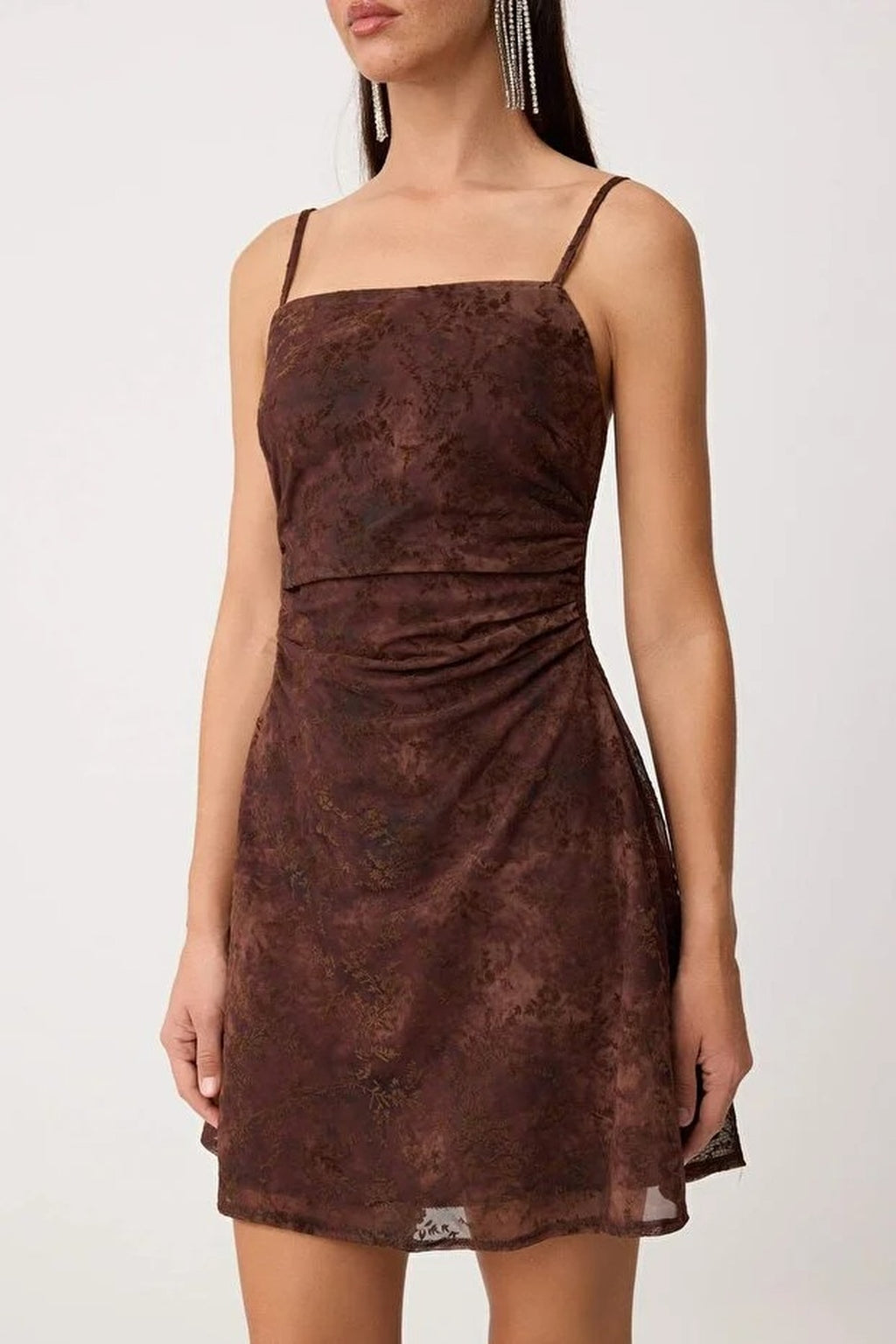 Embossed Tulle Fabric Floral Short Mini Lined Party Dress