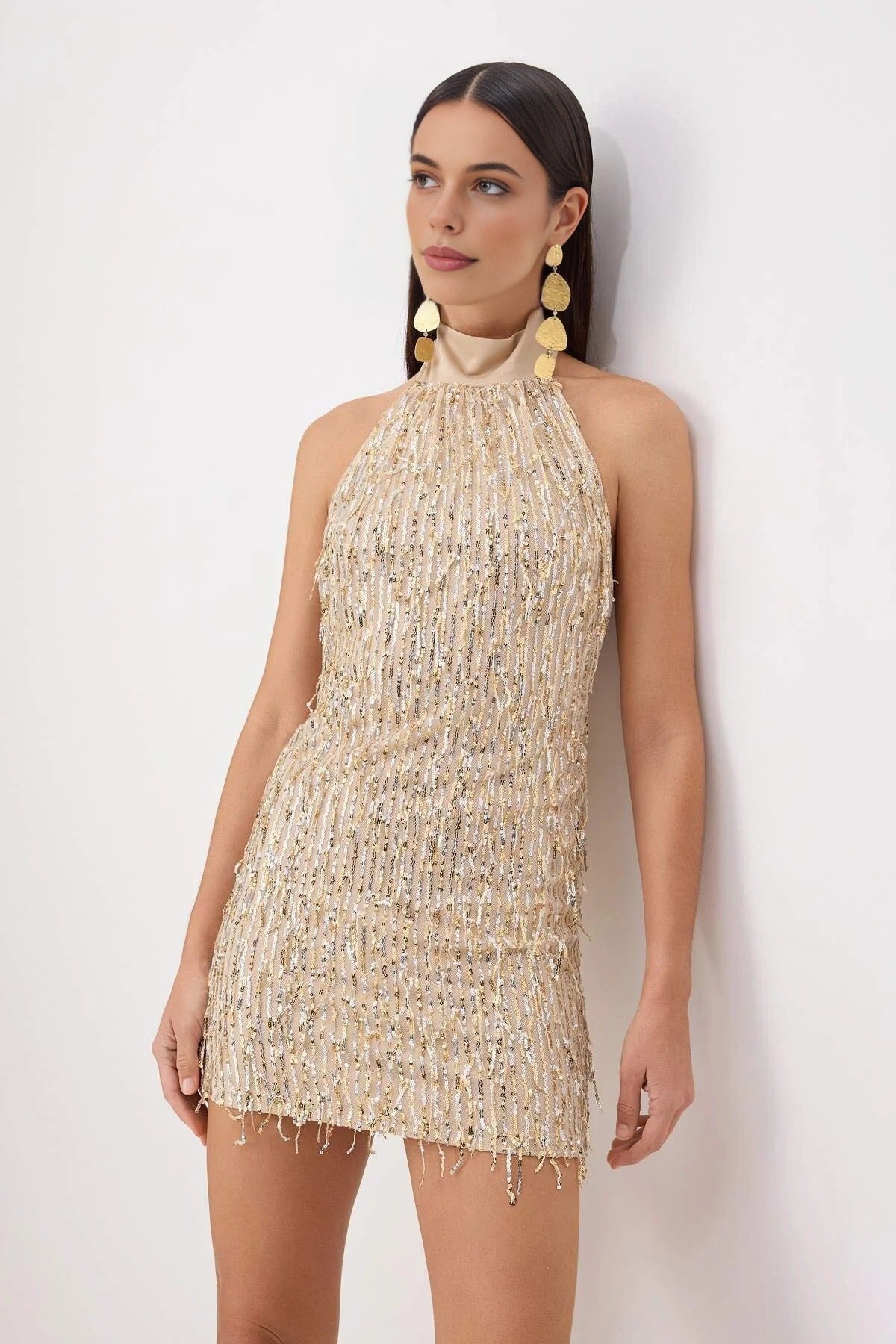 Sequin Halter Neck Bodycon Mini Dress