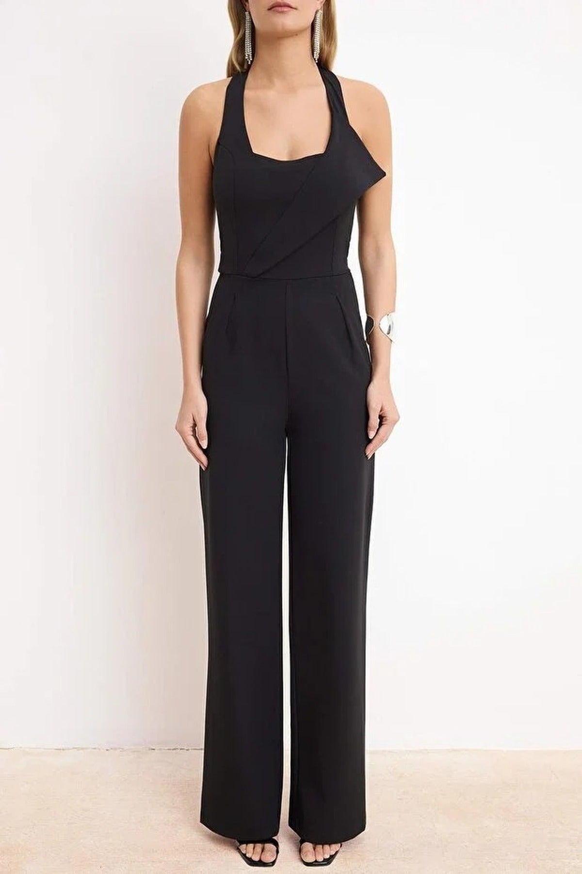 Asymmetrical Neck Sleeveless Woven Jumpsuit
