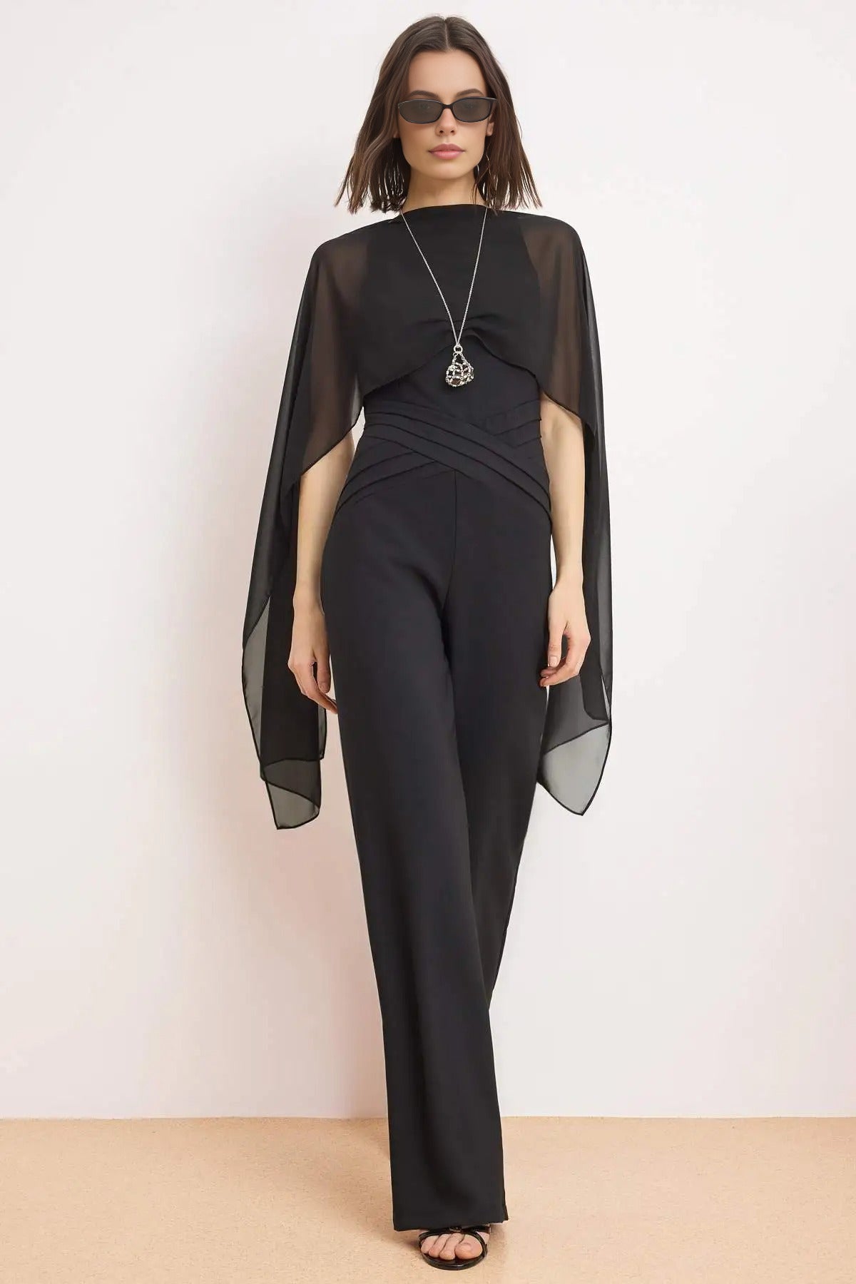 Scarf Detail Belted Wide Leg Jumpsuit
