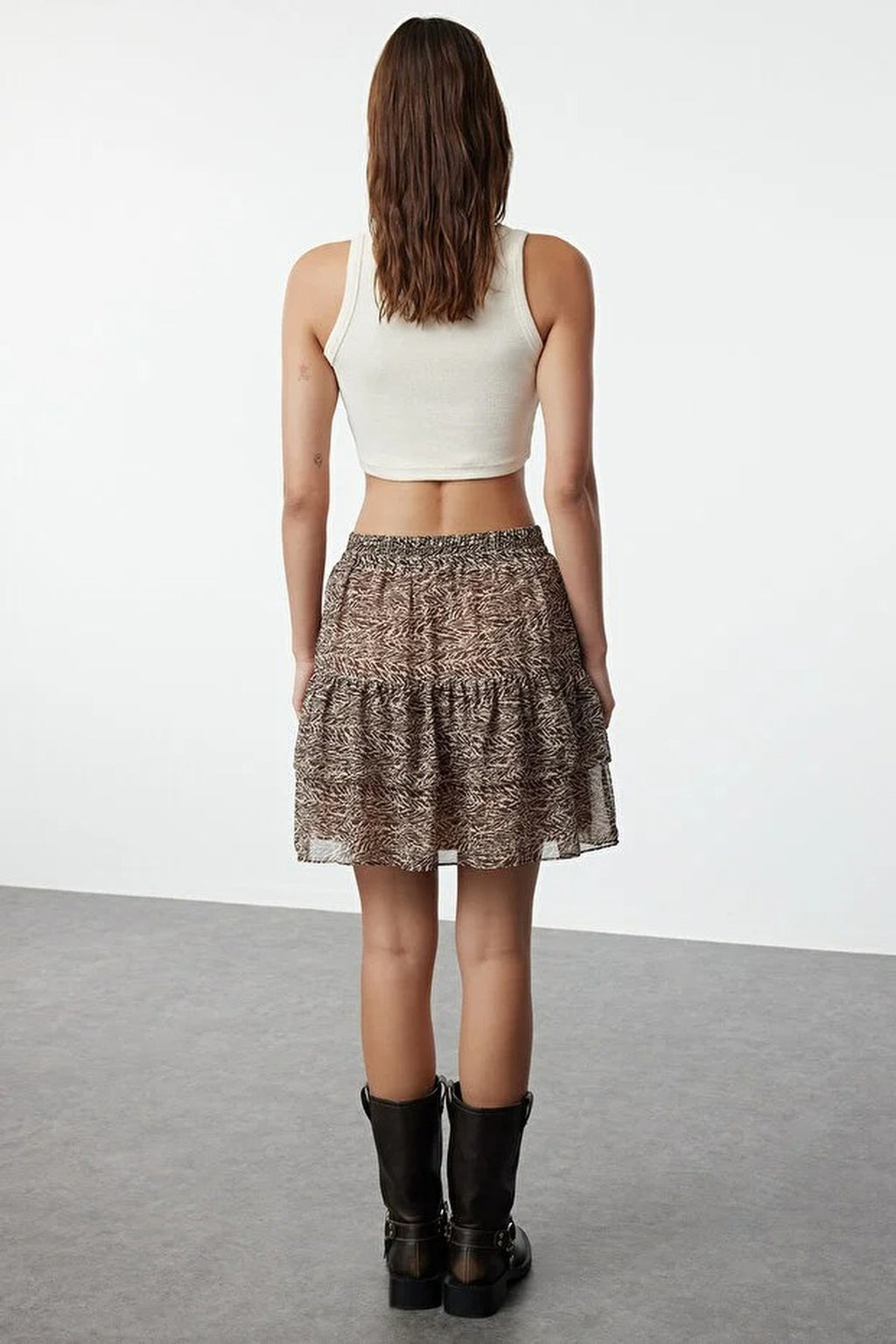 Lined Ruffled Chiffon Leopard Print Mini Woven Skirt