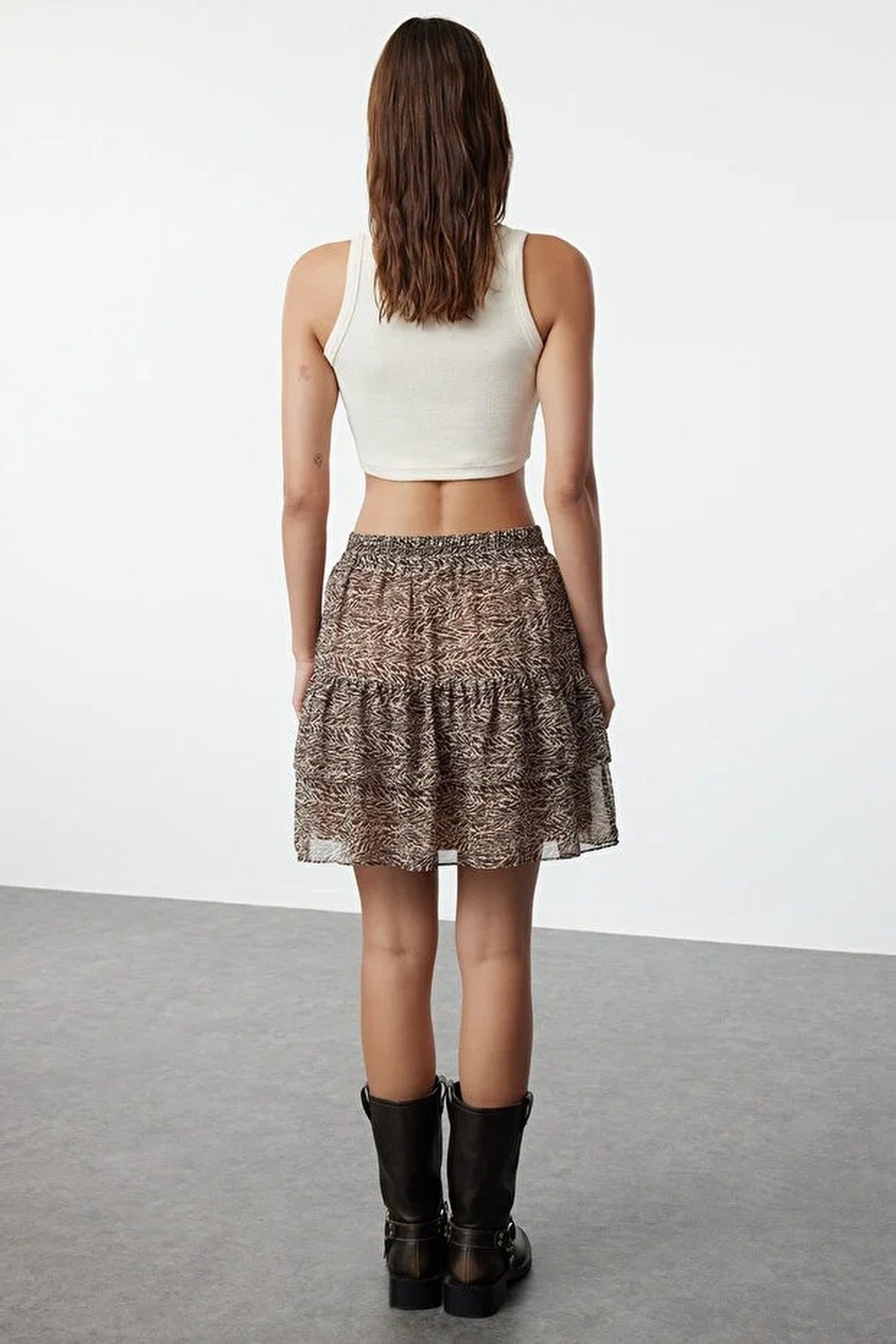 Lined Ruffled Chiffon Leopard Print Mini Woven Skirt