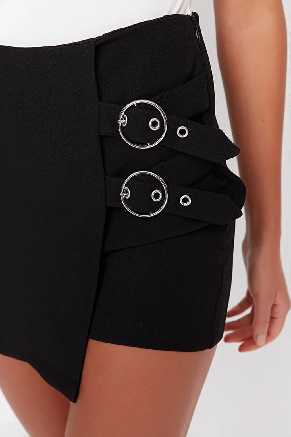 High Waist Belted Woven Skort