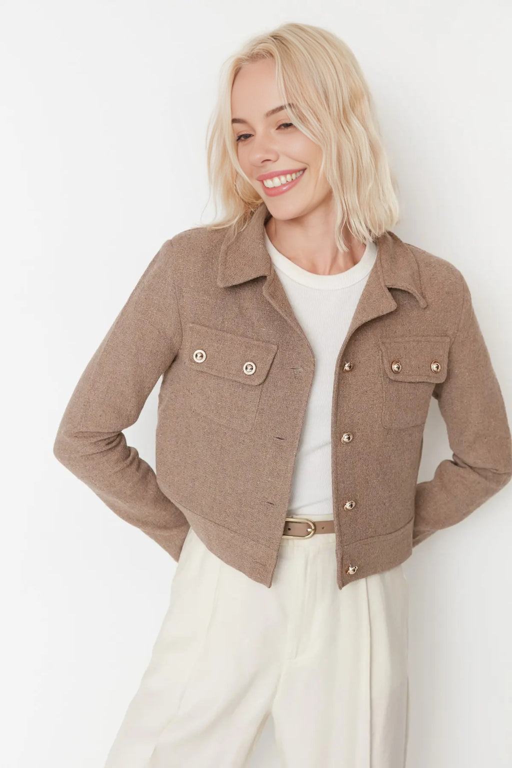 Crop Fitted Woven Jacket